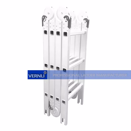Escalera de tijera plegable multiusos de aluminio y bisagras pequeñas de 4,7 metros con base antideslizante